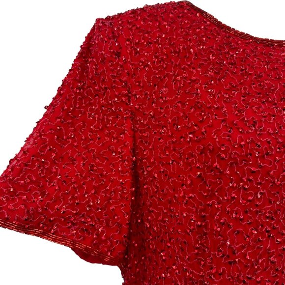 VTG Parisian Room Red Beaded Sequin Sheath Flapper Silk Holiday Party Dress 10 - Picture 3 of 9